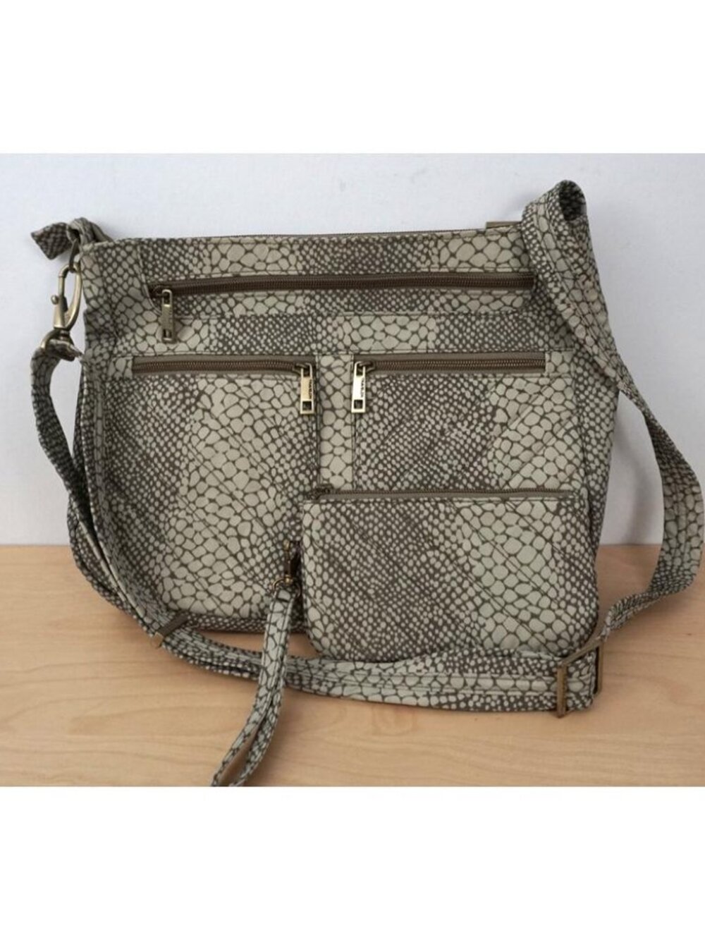 Travelon Gray Animal Snake Print Anti Theft RFID Shoulder Bag Crossbody